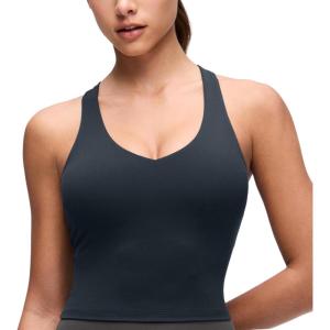 imageCRZ YOGA Butterluxe V Neck Crop Tank Tops for Women  Racerback Wireless Padded Yoga Longline Sports BraTrue Navy