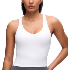 imageCRZ YOGA Butterluxe V Neck Crop Tank Tops for Women  Racerback Wireless Padded Yoga Longline Sports BraWhite