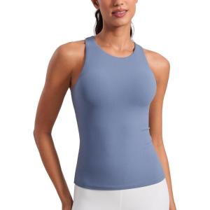 imageCRZ YOGA Butterluxe Workout Tank Tops for Women  Racerback Padded High Neck Yoga Athletic Shirt with Built in BraOasis Blue