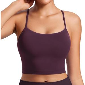 imageCRZ YOGA Butterluxe Y Back Crop Tank Tops for Women  Spaghetti Straps Racerback Padded Yoga Workout Longline Sports BrasDeep Purple