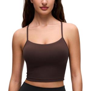 imageCRZ YOGA Butterluxe Y Back Crop Tank Tops for Women  Spaghetti Straps Racerback Padded Yoga Workout Longline Sports BrasHot Fudge Brown