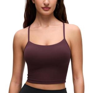 imageCRZ YOGA Butterluxe Y Back Crop Tank Tops for Women  Spaghetti Straps Racerback Padded Yoga Workout Longline Sports BrasRipe Plum