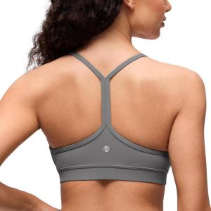 imageCRZ YOGA Butterluxe Y Back Sports Bras for Women  Padded Racerback Low Impact Spaghetti Thin Strap Workout Yoga TopAsh Grey