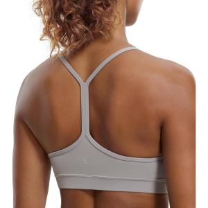 imageCRZ YOGA Butterluxe Y Back Sports Bras for Women  Padded Racerback Low Impact Spaghetti Thin Strap Workout Yoga TopGull Gray