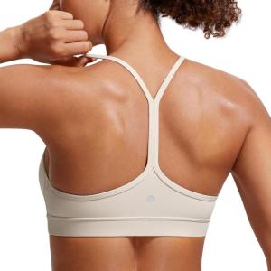 imageCRZ YOGA Butterluxe Y Back Sports Bras for Women  Padded Racerback Low Impact Spaghetti Thin Strap Workout Yoga TopMojave Tan