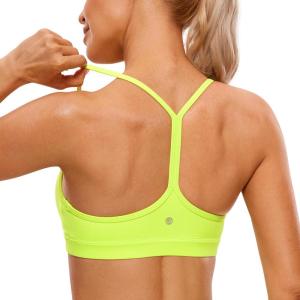 imageCRZ YOGA Butterluxe Y Back Sports Bras for Women  Padded Racerback Low Impact Spaghetti Thin Strap Workout Yoga TopNeon Yellow