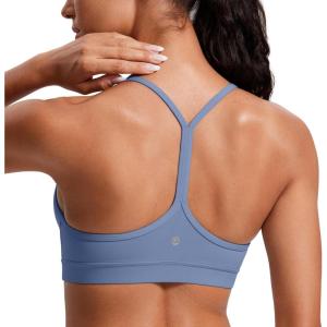 imageCRZ YOGA Butterluxe Y Back Sports Bras for Women  Padded Racerback Low Impact Spaghetti Thin Strap Workout Yoga TopOasis Blue