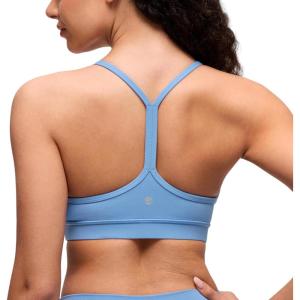 imageCRZ YOGA Butterluxe Y Back Sports Bras for Women  Padded Racerback Low Impact Spaghetti Thin Strap Workout Yoga TopParty Blue