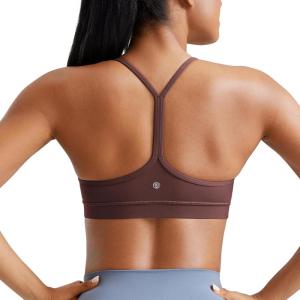 imageCRZ YOGA Butterluxe Y Back Sports Bras for Women  Padded Racerback Low Impact Spaghetti Thin Strap Workout Yoga TopTaupe