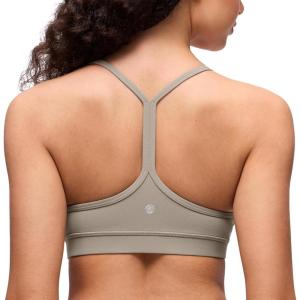 imageCRZ YOGA Butterluxe Y Back Sports Bras for Women  Padded Racerback Low Impact Spaghetti Thin Strap Workout Yoga TopWarm Ash Grey