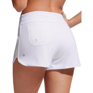 imageCRZ YOGA Classic Fit Dolphin Board Shorts for Women 3  High Waisted Beach Swimwear Bottoms Bathing Trunks with LinerWhite