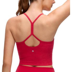 imageCRZ YOGA CutOut Y Back Crop Tank Tops for Women  Scoop Neck Spaghetti Strap Racerback Yoga Longline Sports Bra Non PaddedAurora Red