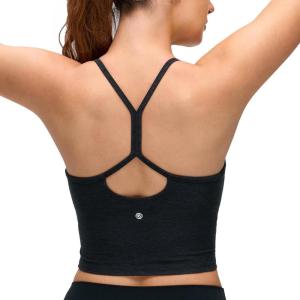 imageCRZ YOGA CutOut Y Back Crop Tank Tops for Women  Scoop Neck Spaghetti Strap Racerback Yoga Longline Sports Bra Non PaddedBlack