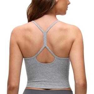 imageCRZ YOGA CutOut Y Back Crop Tank Tops for Women  Scoop Neck Spaghetti Strap Racerback Yoga Longline Sports Bra Non PaddedSilver Mist