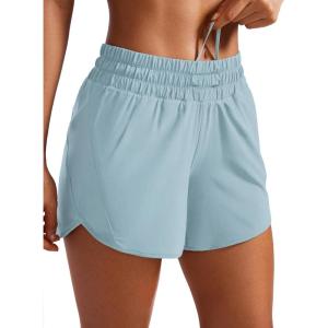 imageCRZ YOGA Dolphin Athletic Shorts for Women 5  High Waisted Quick Dry for Running Workout Gym Track with Zip PocketLight Grayish Blue