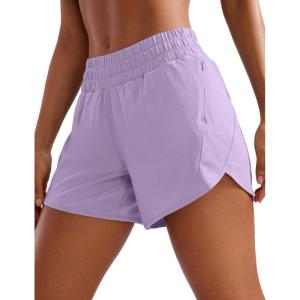 imageCRZ YOGA Dolphin Athletic Shorts for Women 5  High Waisted Quick Dry for Running Workout Gym Track with Zip PocketLilac