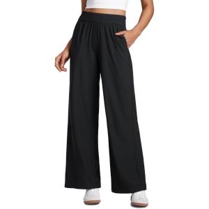 imageCRZ YOGA Lightweight Drapey Wide Leg Casual Pants for Women 30  Flowy Travel Work Loose Fit SummerBlack