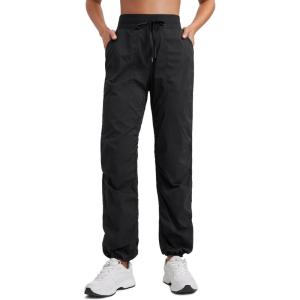 imageCRZ YOGA Lightweight Straight Leg Workout Pants for Women 283032  Ruched Casual Work Athletic Joggers with PocketsBlack