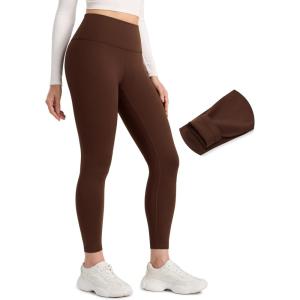 imageCRZ YOGA Matte Thermal Fleece Lined Leggings 25  Casual Lounge Workout Womens Yoga High Waisted Pants Winter WarmLava Brown