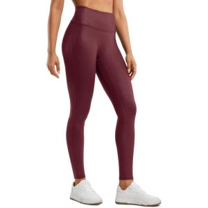 imageCRZ YOGA No Front Seam Faux Leather Leggings 28  Butterluxe Matte High Waist Stretch Tights Womens Pleather PantsRed Merlot Foil Pattern
