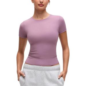 imageCRZ YOGA Softembrace High Neck Tops for Women  Soft Casual Going Out Shirts Crewneck Tight Basic Short Sleeve TShirtLight Lavender