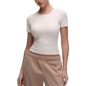imageCRZ YOGA Softembrace High Neck Tops for Women  Soft Casual Going Out Shirts Crewneck Tight Basic Short Sleeve TShirtMilky White Bone