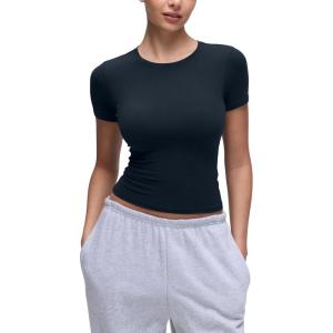 imageCRZ YOGA Softembrace High Neck Tops for Women  Soft Casual Going Out Shirts Crewneck Tight Basic Short Sleeve TShirtTrue Navy