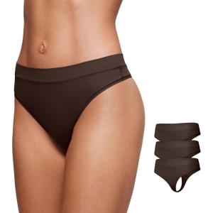 imageCRZ YOGA Softhold High Rise Thongs for Women  Sexy Tagless Comfortable Panties Smooth Breathable Ladies Underwear 3 PackHot Fudge Brown3pack