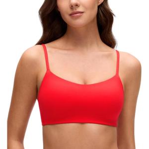 imageCRZ YOGA Softhold Mold V Neck Bralette for Women  Adjustable Spaghetti Lounge TShirt Everyday Bra No Underwire Comfort CamiDeep Red