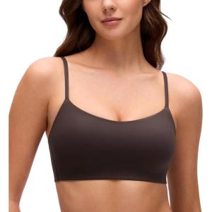 imageCRZ YOGA Softhold Mold V Neck Bralette for Women  Adjustable Spaghetti Lounge TShirt Everyday Bra No Underwire Comfort CamiHot Fudge Brown