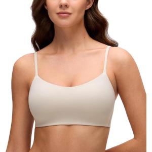 imageCRZ YOGA Softhold Mold V Neck Bralette for Women  Adjustable Spaghetti Lounge TShirt Everyday Bra No Underwire Comfort CamiMojave Tan
