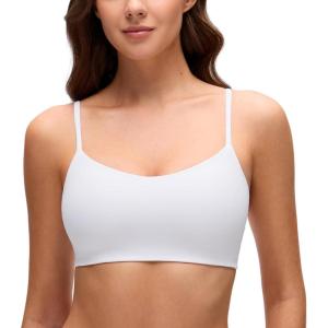 imageCRZ YOGA Softhold Mold V Neck Bralette for Women  Adjustable Spaghetti Lounge TShirt Everyday Bra No Underwire Comfort CamiSnow White
