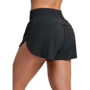 imageCRZ YOGA Split Dolphin Running Shorts for Women 25  Curved Back High Waisted Quick Dry for Athletic Workout Gym TrackBlack