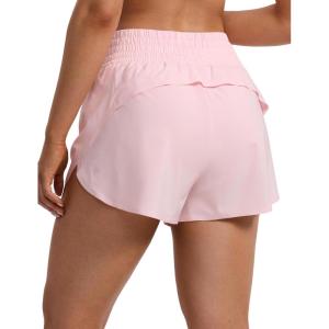 imageCRZ YOGA Split Dolphin Running Shorts for Women 25  Curved Back High Waisted Quick Dry for Athletic Workout Gym TrackStrawberry Pink