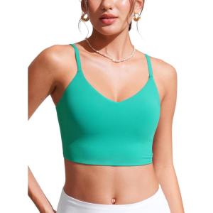 imageCRZ YOGA V Shaped Longline Bikini Tops for Women  Padded Cropped Adjustable Spaghetti Straps Swimsuit Athletic Bathing SuitBlarney Green