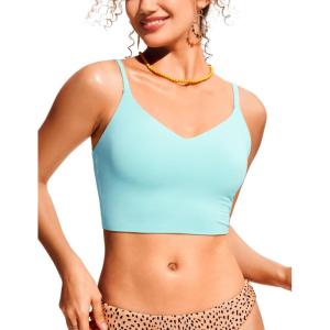 imageCRZ YOGA V Shaped Longline Bikini Tops for Women  Padded Cropped Adjustable Spaghetti Straps Swimsuit Athletic Bathing SuitHydra Blue