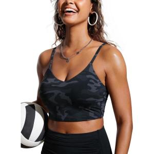 imageCRZ YOGA V Shaped Longline Bikini Tops for Women  Padded Cropped Adjustable Spaghetti Straps Swimsuit Athletic Bathing SuitJungle Camouflage Gray