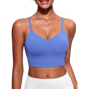 imageCRZ YOGA V Shaped Longline Bikini Tops for Women  Padded Cropped Adjustable Spaghetti Straps Swimsuit Athletic Bathing SuitWild Indigo