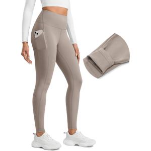 imageCRZ YOGA WaterResistant Fleece Athletic Leggings Pockets 28  Matte Thermal Hiking Casual Workout Womens PantsCreamy Latte
