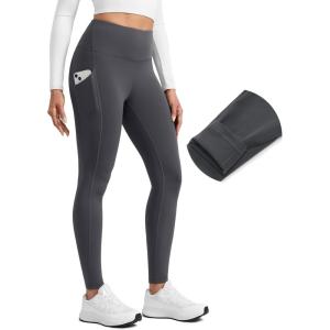 imageCRZ YOGA WaterResistant Fleece Athletic Leggings Pockets 28  Matte Thermal Hiking Casual Workout Womens PantsMysterious Grey