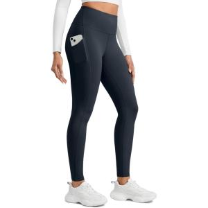imageCRZ YOGA WaterResistant Fleece Athletic Leggings Pockets 28  Matte Thermal Hiking Casual Workout Womens PantsTrue Navy