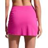 imageCRZ YOGA Asymmetric Side Ruching Swim Skirt for Women  High Waisted Full Coverage Bathing Suit Swimsuit with Inner BriefsHibiscus Purple