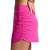 imageCRZ YOGA Asymmetric Side Ruching Swim Skirt for Women  High Waisted Full Coverage Bathing Suit Swimsuit with Inner BriefsHibiscus Purple