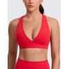 imageCRZ YOGA Butterlift Deep V Neck Sports Bras for Women  Padded Gym Wide Straps CutOut Cross Back Crop Pilates Workout TopAurora Red
