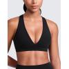imageCRZ YOGA Butterlift Deep V Neck Sports Bras for Women  Padded Gym Wide Straps CutOut Cross Back Crop Pilates Workout TopBlack