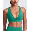 imageCRZ YOGA Butterlift Deep V Neck Sports Bras for Women  Padded Gym Wide Straps CutOut Cross Back Crop Pilates Workout TopCascadia Green