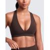 imageCRZ YOGA Butterlift Deep V Neck Sports Bras for Women  Padded Gym Wide Straps CutOut Cross Back Crop Pilates Workout TopHot Fudge Brown