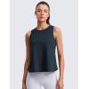imageCRZ YOGA CottonBlend Split Open Back Tank Tops for Women  Workout Athletic Gym Casual Crewneck Sleeveless ShirtsTrue Navy