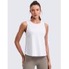 imageCRZ YOGA CottonBlend Split Open Back Tank Tops for Women  Workout Athletic Gym Casual Crewneck Sleeveless ShirtsWhite