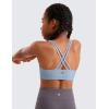 imageCRZ YOGA Girls Butterluxe Cross Back Sports Bra  Yoga Athletic Casual Tops Scoop Neck Padded Crop Kids TeenCambric Blue
